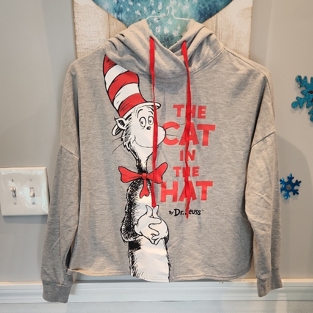 EUC 2019 Dr. Seuss Gray and Red Cat in the Hat Cropped Hoodie SZ S/CH